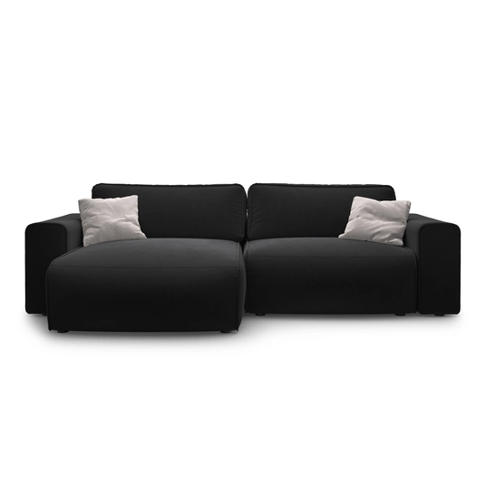 Velvet Left Corner Sofa With Bed Function And Box, "Victor", 3 Seats, 246x148x83, Black