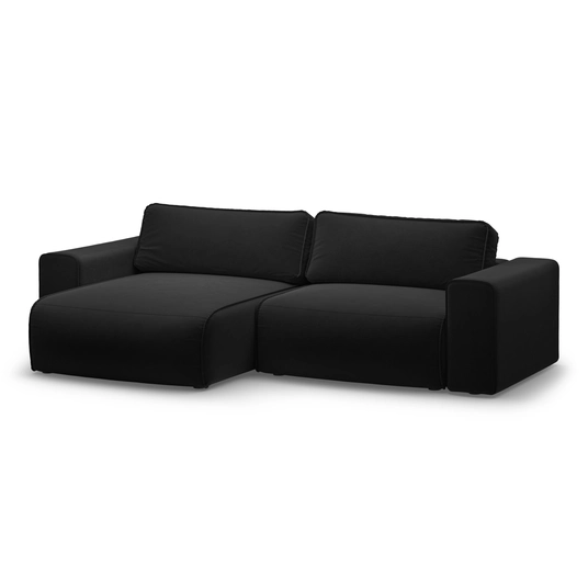 Velvet Left Corner Sofa With Bed Function And Box, "Victor", 3 Seats, 246x148x83, Black