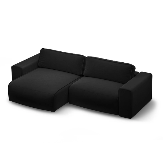 Velvet Left Corner Sofa With Bed Function And Box, "Victor", 3 Seats, 246x148x83, Black