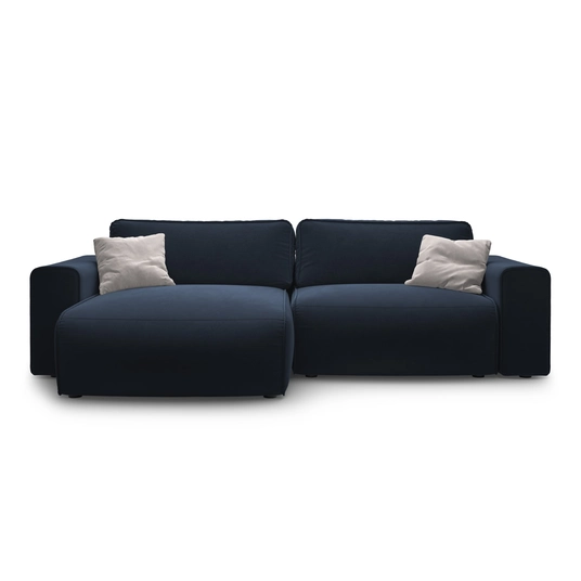 Velvet Left Corner Sofa With Bed Function And Box, "Victor", 3 Seats, 246x148x83, Blue
