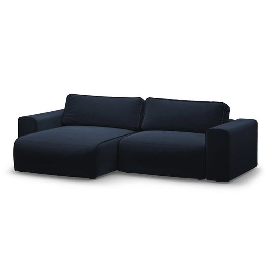 Velvet Left Corner Sofa With Bed Function And Box, "Victor", 3 Seats, 246x148x83, Blue