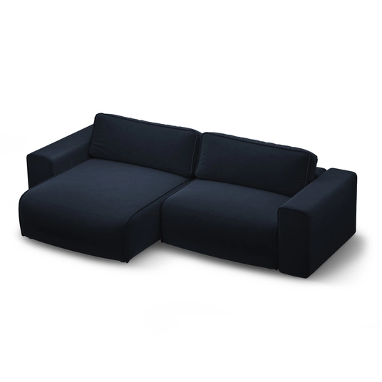 Velvet Left Corner Sofa With Bed Function And Box, "Victor", 3 Seats, 246x148x83, Blue