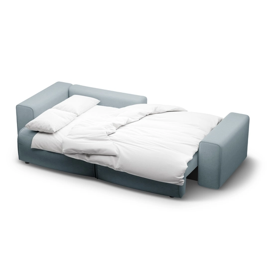 Left Corner Sofa With Bed Function And Box, "Victor", 3 Seats, 246x148x83, Light Blue