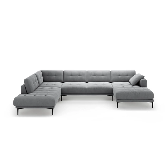 Velvet Panoramic Left Corner Sofa, "Bemy", 7 Seats, 373x240x86, Grey