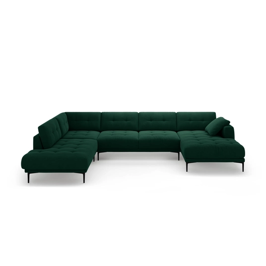 Velvet Panoramic Left Corner Sofa, "Bemy", 7 Seats, 373x240x86, Bottle Green