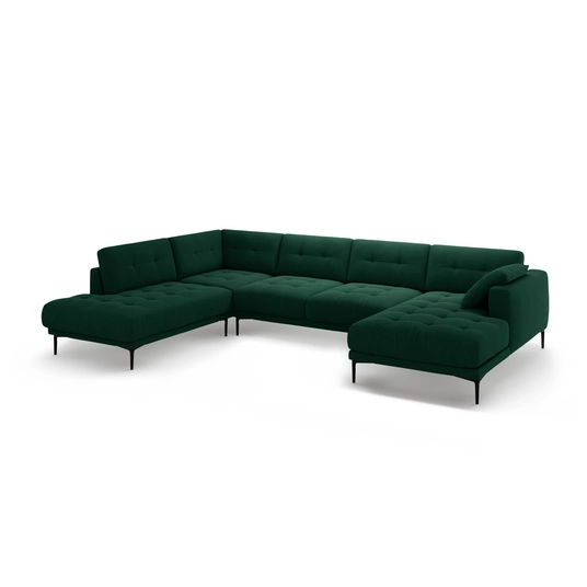 Velvet Panoramic Left Corner Sofa, "Bemy", 7 Seats, 373x240x86, Bottle Green
