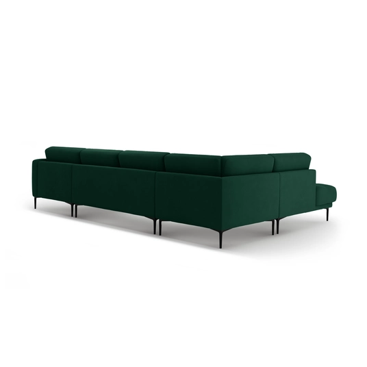 Velvet Panoramic Left Corner Sofa, "Bemy", 7 Seats, 373x240x86, Bottle Green