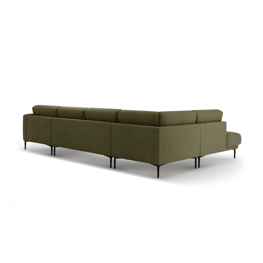 Velvet Panoramic Left Corner Sofa, "Bemy", 7 Seats, 373x240x86, Green