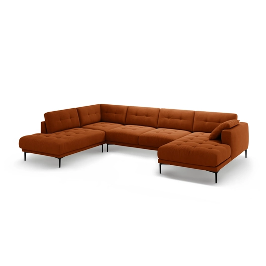 Velvet Panoramic Left Corner Sofa, "Bemy", 7 Seats, 373x240x86, Terracotta