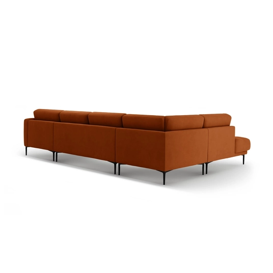 Velvet Panoramic Left Corner Sofa, "Bemy", 7 Seats, 373x240x86, Terracotta