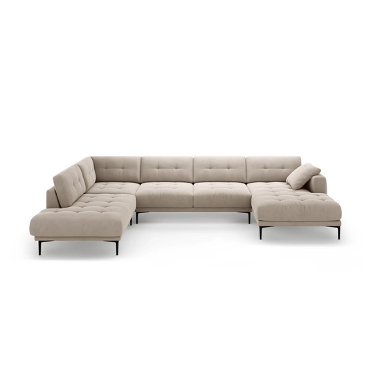 Velvet Panoramic Left Corner Sofa, "Bemy", 7 Seats, 373x240x86, Beige