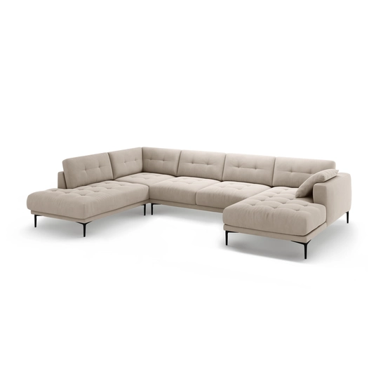 Velvet Panoramic Left Corner Sofa, "Bemy", 7 Seats, 373x240x86, Beige