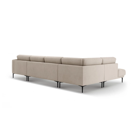 Velvet Panoramic Left Corner Sofa, "Bemy", 7 Seats, 373x240x86, Beige