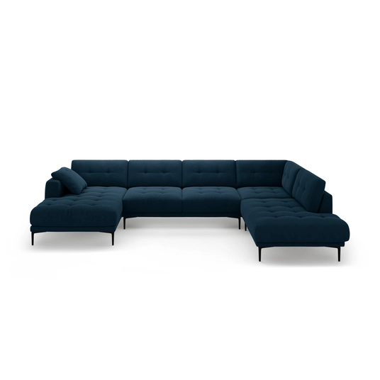 Velvet Panoramic Right Corner Sofa, "Bemy", 7 Seats, 373x240x86, Royal Blue