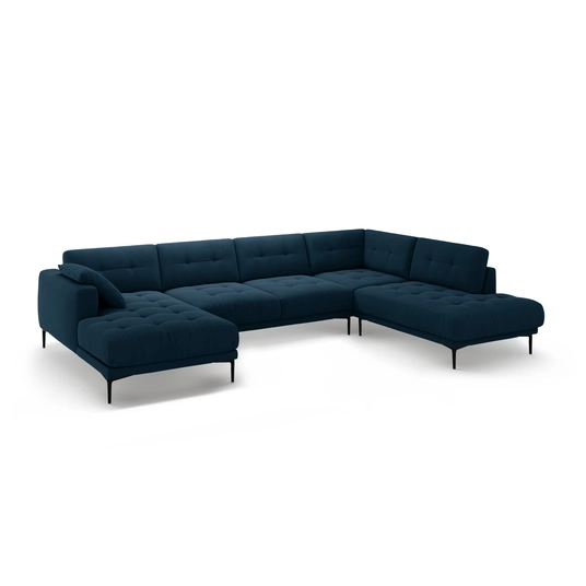 Velvet Panoramic Right Corner Sofa, "Bemy", 7 Seats, 373x240x86, Royal Blue