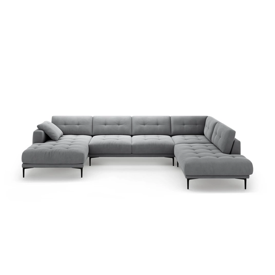 Velvet Panoramic Right Corner Sofa, "Bemy", 7 Seats, 373x240x86, Grey