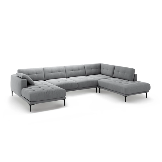 Velvet Panoramic Right Corner Sofa, "Bemy", 7 Seats, 373x240x86, Grey