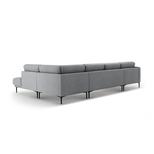 Velvet Panoramic Right Corner Sofa, "Bemy", 7 Seats, 373x240x86, Grey