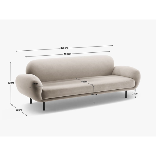 Boucle Sofa, "Poppy", 3 Seats, 208x72x82, Dark Grey
