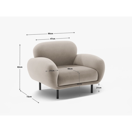 Boucle Armchair, "Poppy", 1 Seat, 90x72x82, Dark Grey