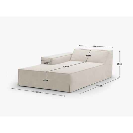 Chaise Longue Left, "Jodie", 1 Seat, 166x102x70, Light Green