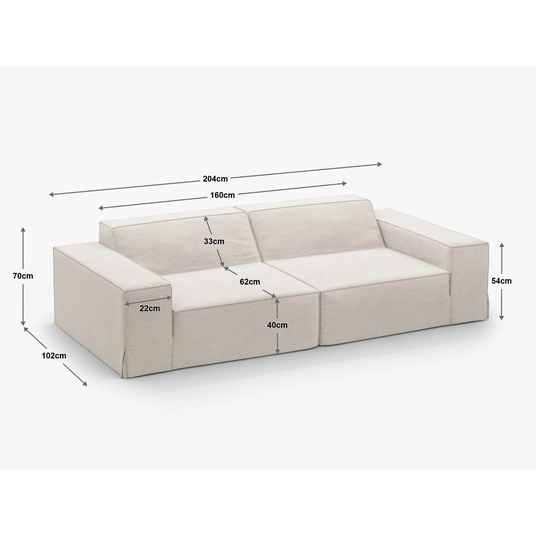 Modular Sofa, "Jodie", 3 Seats, 204x102x70, Natural