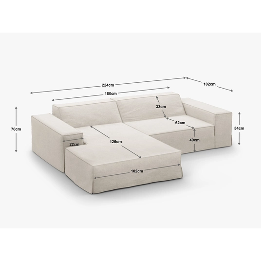 Modular Right Corner Sofa, "Jodie", 3 Seats, 224x166x70, Natural