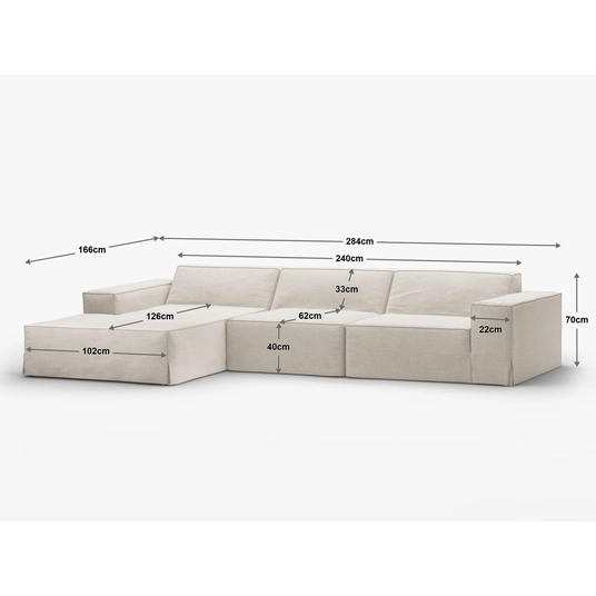 Modular Right Corner Sofa, "Jodie", 4 Seats, 284x166x70, Natural