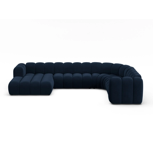Velvet Modular Panoramic Right Corner Sofa, "Lupine", 6 Seats, 370x280x70, Royal Blue