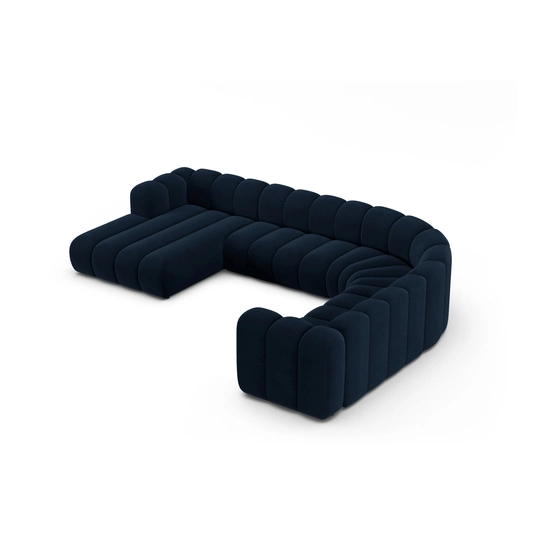 Velvet Modular Panoramic Right Corner Sofa, "Lupine", 6 Seats, 370x280x70, Royal Blue