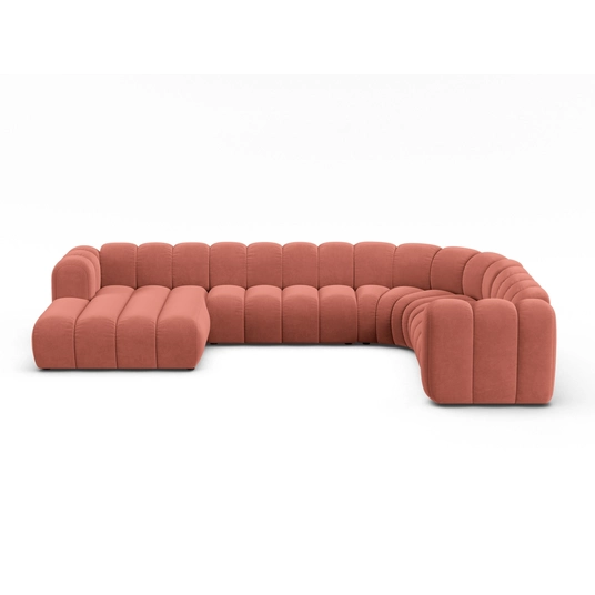 Velvet Modular Panoramic Right Corner Sofa, "Lupine", 6 Seats, 370x280x70, Coral