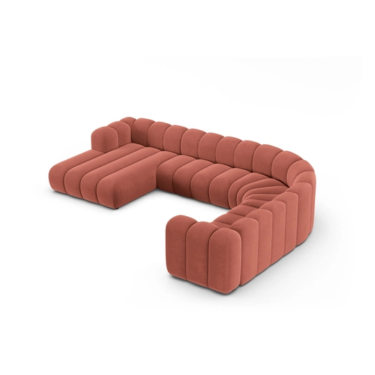 Velvet Modular Panoramic Right Corner Sofa, "Lupine", 6 Seats, 370x280x70, Coral