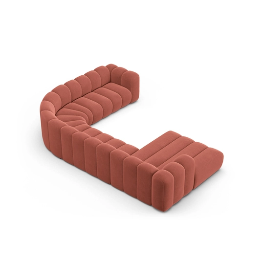 Velvet Modular Panoramic Right Corner Sofa, "Lupine", 6 Seats, 370x280x70, Coral