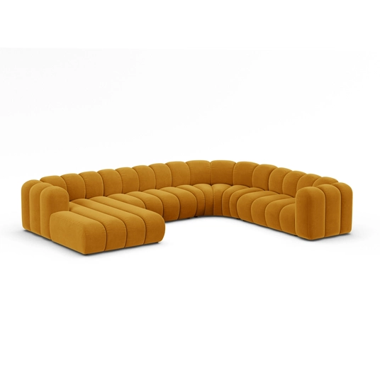 Velvet Modular Panoramic Right Corner Sofa, "Lupine", 6 Seats, 370x280x70, Yellow