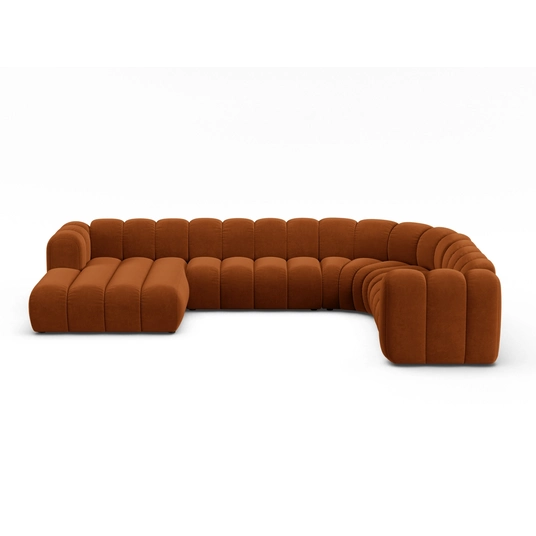 Velvet Modular Panoramic Right Corner Sofa, "Lupine", 6 Seats, 370x280x70, Terracotta