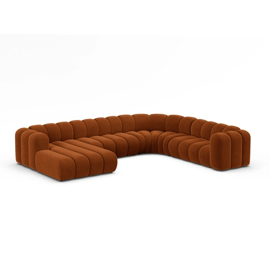 Velvet Modular Panoramic Right Corner Sofa, "Lupine", 6 Seats, 370x280x70, Terracotta