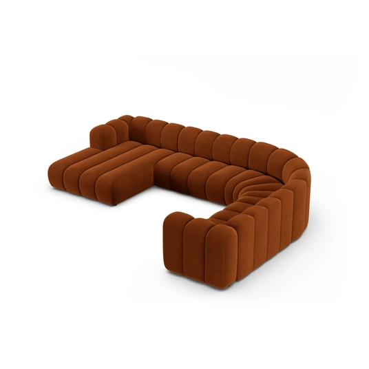 Velvet Modular Panoramic Right Corner Sofa, "Lupine", 6 Seats, 370x280x70, Terracotta
