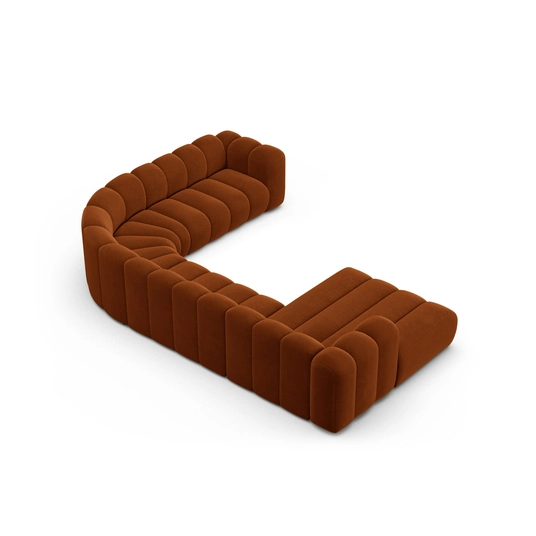 Velvet Modular Panoramic Right Corner Sofa, "Lupine", 6 Seats, 370x280x70, Terracotta