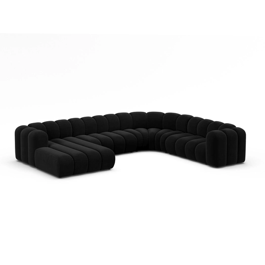 Velvet Modular Panoramic Right Corner Sofa, "Lupine", 6 Seats, 370x280x70, Black