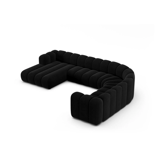 Velvet Modular Panoramic Right Corner Sofa, "Lupine", 6 Seats, 370x280x70, Black