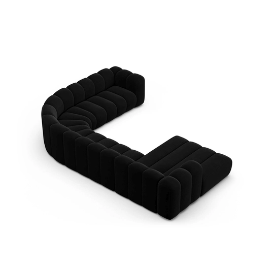 Velvet Modular Panoramic Right Corner Sofa, "Lupine", 6 Seats, 370x280x70, Black