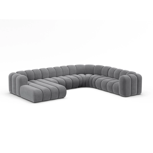 Velvet Modular Panoramic Right Corner Sofa, "Lupine", 6 Seats, 370x280x70, Grey
