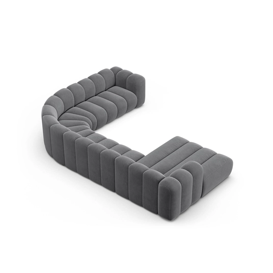 Velvet Modular Panoramic Right Corner Sofa, "Lupine", 6 Seats, 370x280x70, Grey