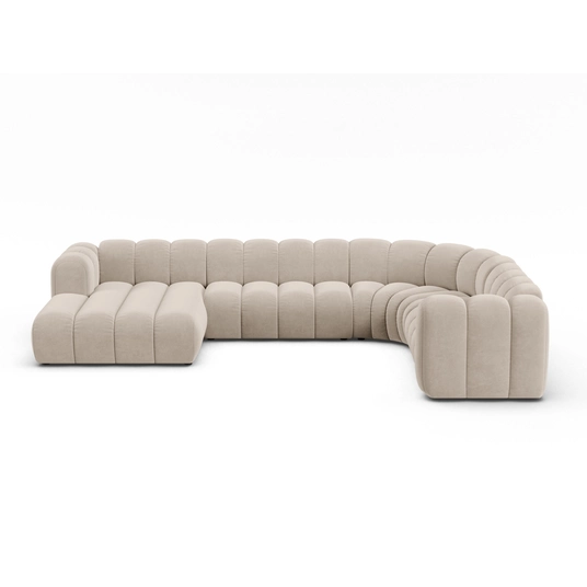 Velvet Modular Panoramic Right Corner Sofa, "Lupine", 6 Seats, 370x280x70, Beige