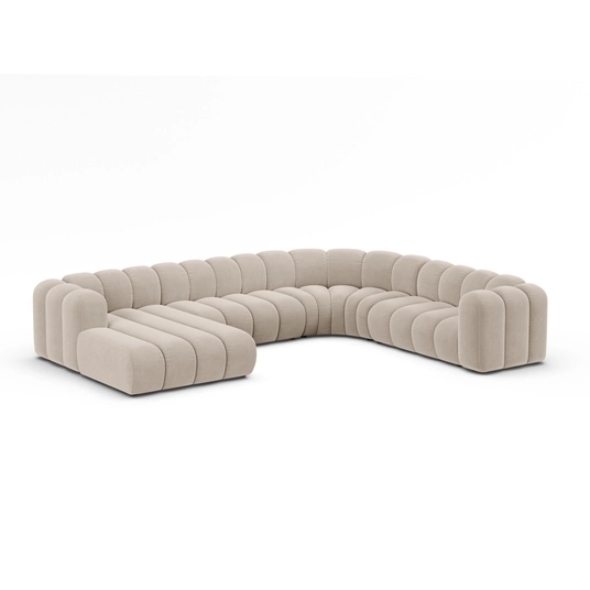 Velvet Modular Panoramic Right Corner Sofa, "Lupine", 6 Seats, 370x280x70, Beige