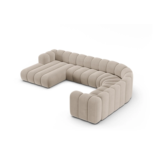 Velvet Modular Panoramic Right Corner Sofa, "Lupine", 6 Seats, 370x280x70, Beige