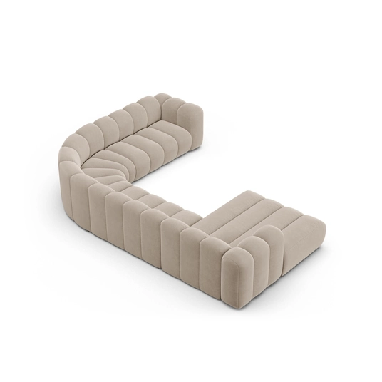 Velvet Modular Panoramic Right Corner Sofa, "Lupine", 6 Seats, 370x280x70, Beige