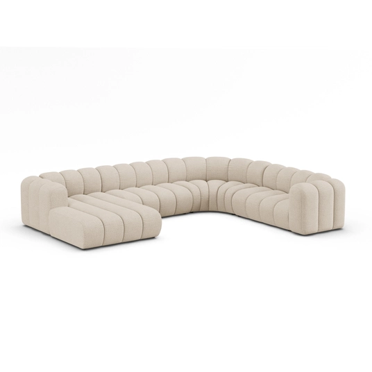 Boucle Modular Panoramic Right Corner Sofa, "Lupine", 6 Seats, 370x280x70, Beige