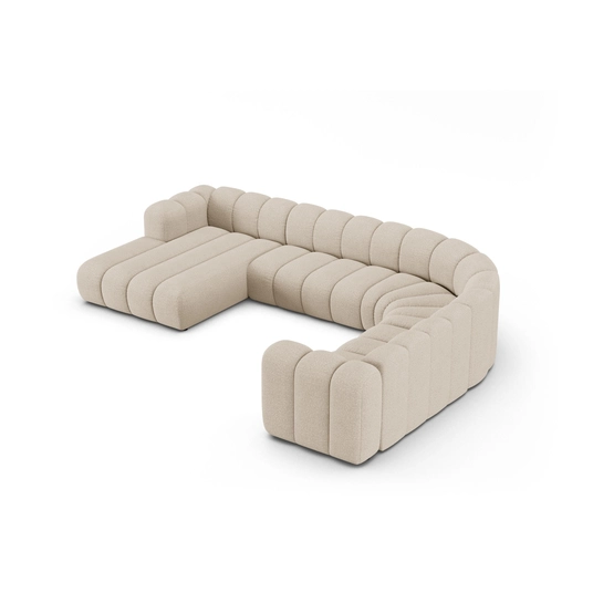 Boucle Modular Panoramic Right Corner Sofa, "Lupine", 6 Seats, 370x280x70, Beige