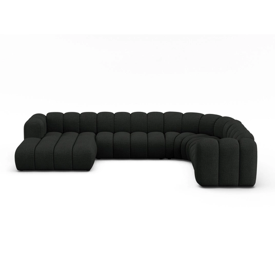 Boucle Modular Panoramic Right Corner Sofa, "Lupine", 6 Seats, 370x280x70, Black